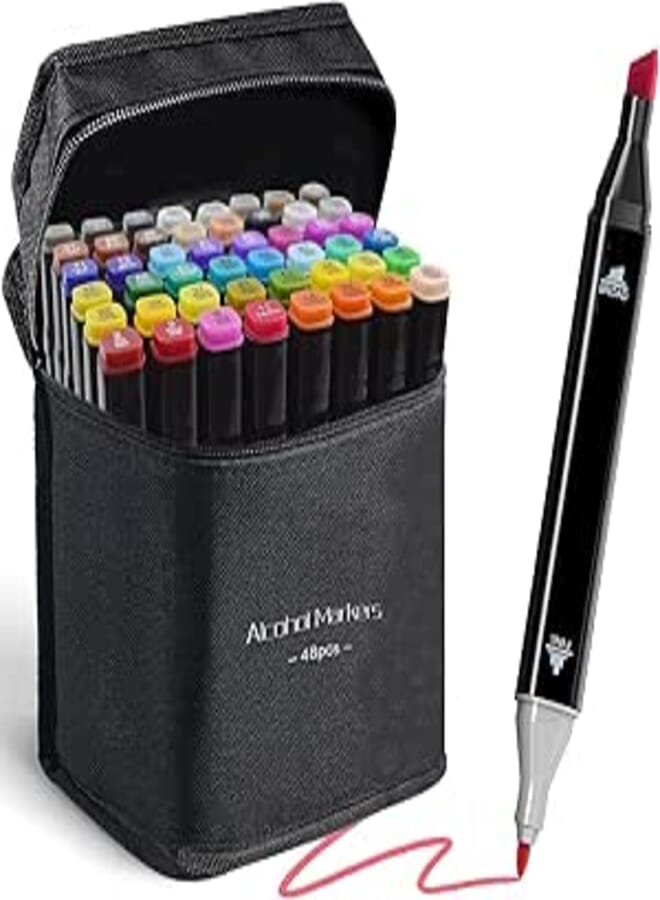 Corslet 48 Pc Alcohol Markers Double Tipped Graphic Art Pens for Drawing, Pen Set Colour Art Dual Tip Broad and Fine for Drawing Sketching Adult Colouring and Illustration (Random Colours)